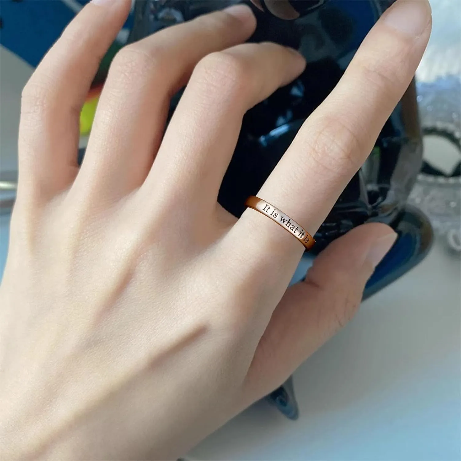 Angyape FCk What it Was Mantra Ring, Self Worth Inspirational Motivation Ring for Women Men Reminds You to Let Go of Your Trauma in a Playful Way Friendship Faith Hope Rings Jewelry