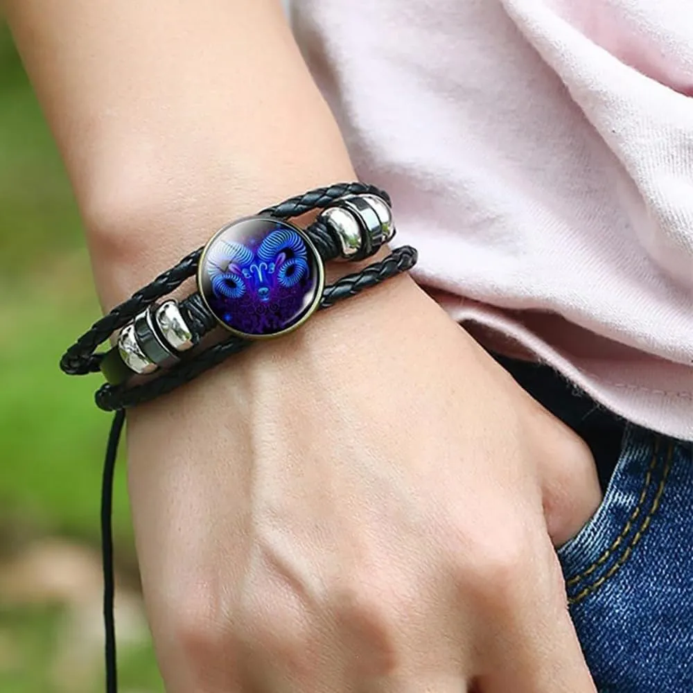 Angyape Zodiac Signs Spirit Bracelet, Gleym Bracelet 12 Constellation Handmade Bead Woven Multilayer Adjustable Leather Bracelet Jewelry Accessories Gift for Constellation Lover