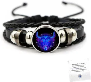 Angyape Zodiac Signs Spirit Bracelet, Gleym Bracelet 12 Constellation Handmade Bead Woven Multilayer Adjustable Leather Bracelet Jewelry Accessories Gift for Constellation Lover