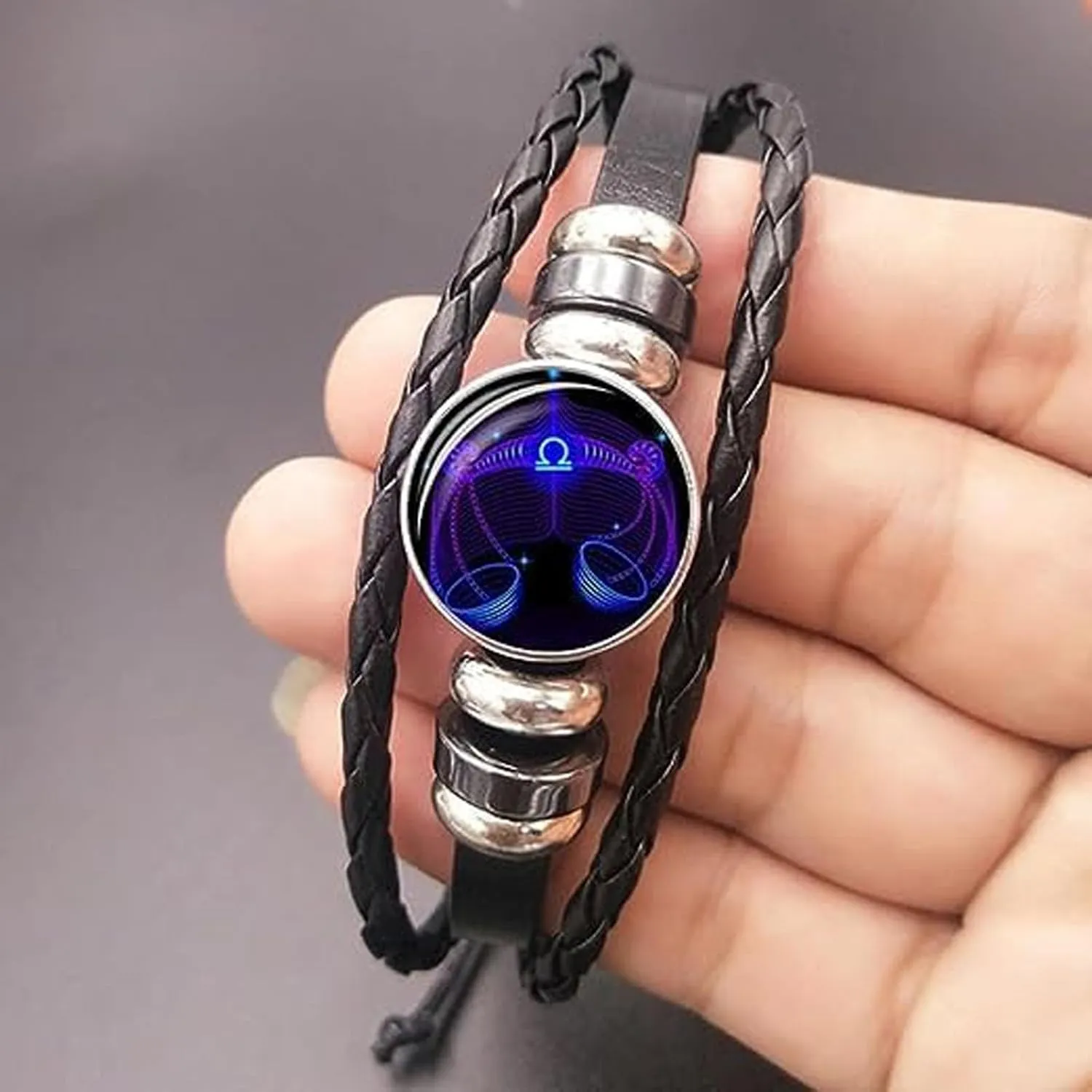 Angyape Zodiac Signs Spirit Bracelet, Gleym Bracelet 12 Constellation Handmade Bead Woven Multilayer Adjustable Leather Bracelet Jewelry Accessories Gift for Constellation Lover