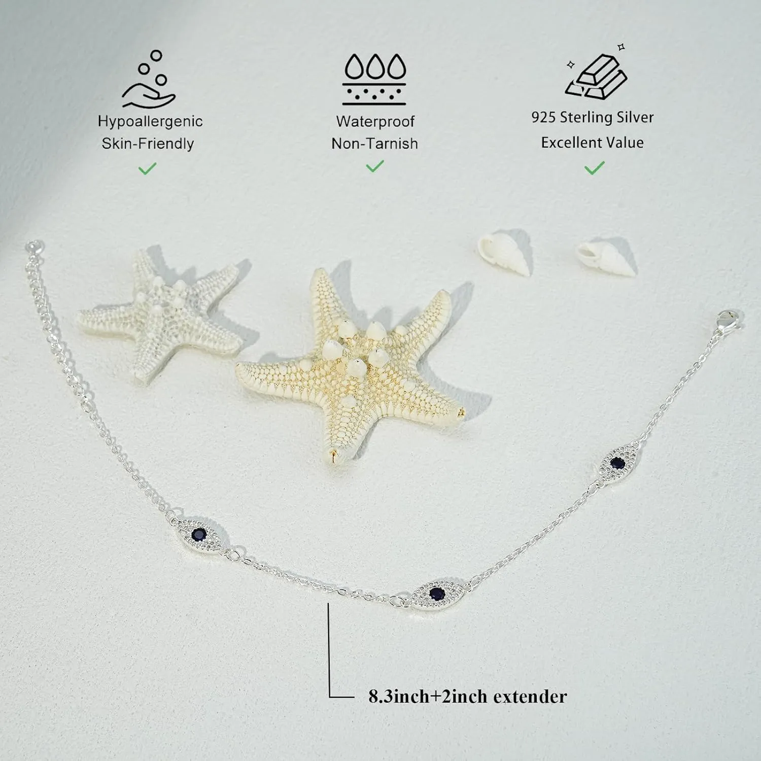 Ankle Bracelets for Women 14K Gold Silver Plated Anklets for Women Waterproof Boho Evil Eye Pearl Charm Pendant Beaded Foot Chain Adjustable Dainty Summer Beach Jewelry Set Gifts Non Tarnish