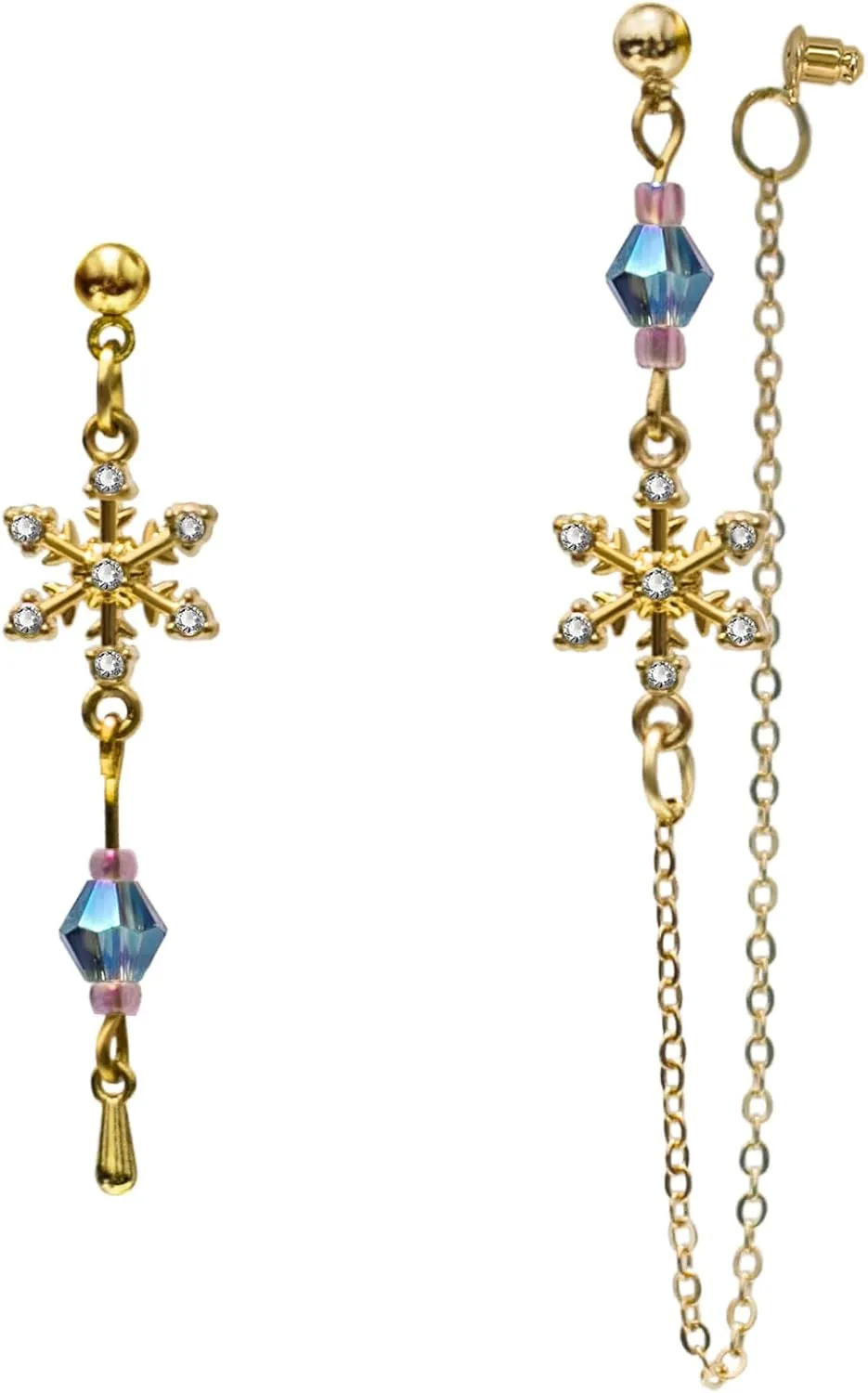 Asymmetric Tassel Chain Dangle snowflake mismatched Earrings for Women
