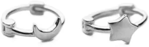 Asymmetrical Star Moon Small Hoop Earrings for Women Girls 925 Sterling Silver Charms Tiny Minimalist Crescent Moon Star Cartilage Clip Cuff Stud Earrings Fashion Delicate