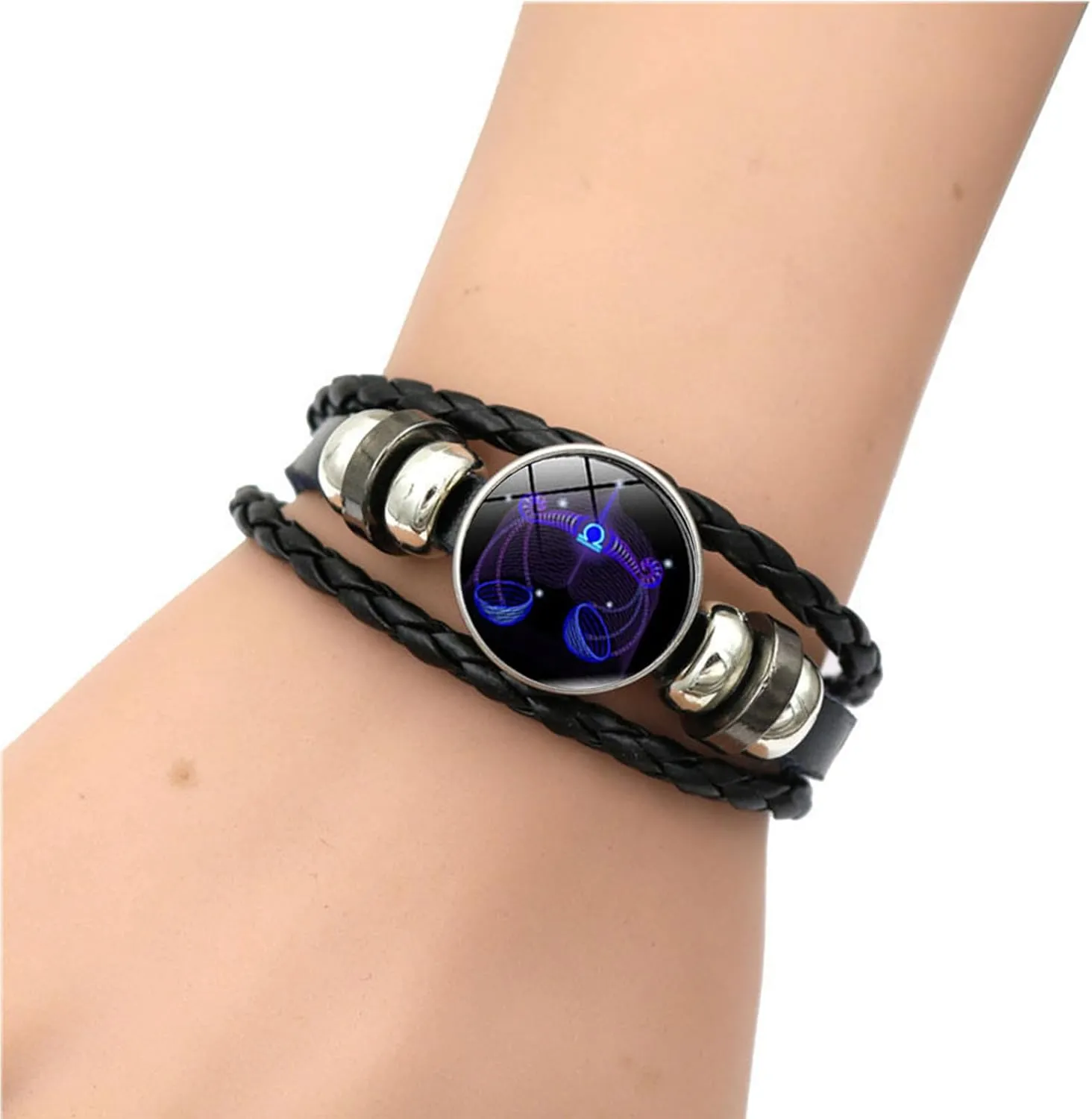 Atiptu Zodiac Signs Spirit Bracelet Multilayer Adjustable 12 Constellation Zodiac Leather Bracelets for Women Men Handmade Woven Glow in the Dark Zodiac Jewelry for Constellation Lover
