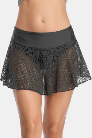 Attraco Womens Gray Lace Hollow Out Swim Dress