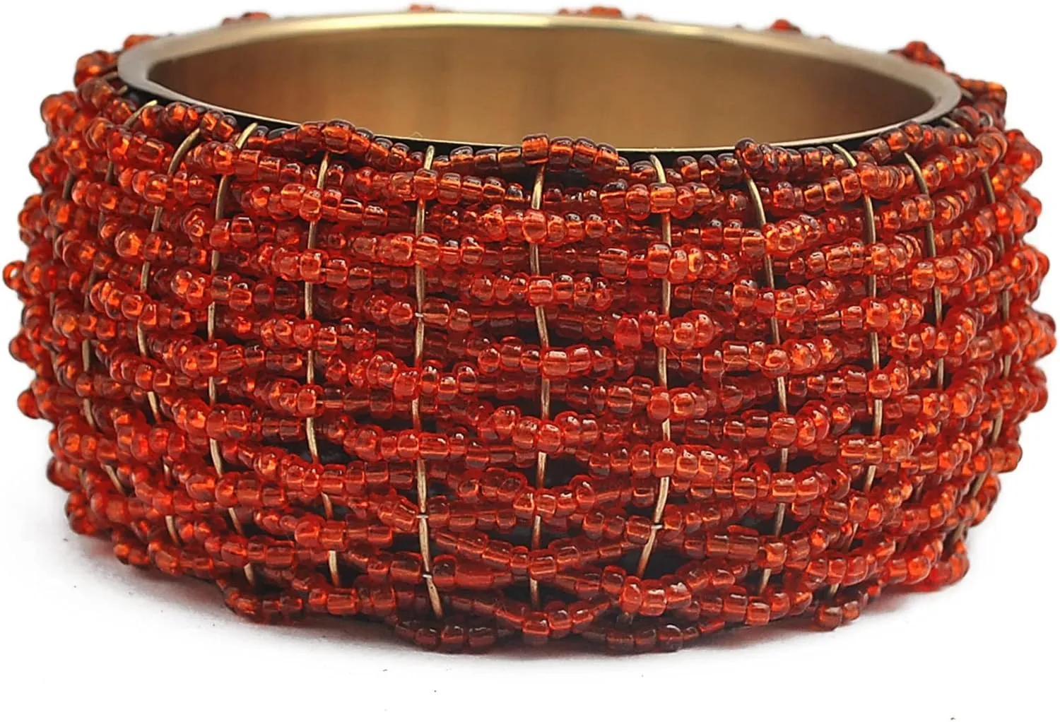 Aubade glow - Hand beaded bold statement fashion in apricot orange seed beads unique mothers day jewelry gifts for mom wife brass bangles for women april may birthstones.