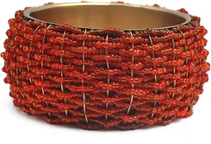 Aubade glow - Hand beaded bold statement fashion in apricot orange seed beads unique mothers day jewelry gifts for mom wife brass bangles for women april may birthstones.