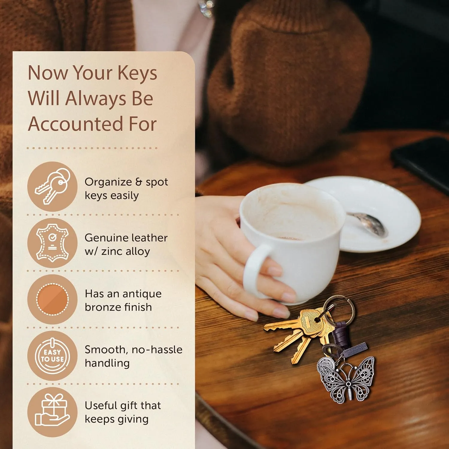 AuPra Good Luck KeyChain Gifts for Women & Men | Handcrafted Leather Unique Key Chains | Lucky Key Charm Vintage Accessory