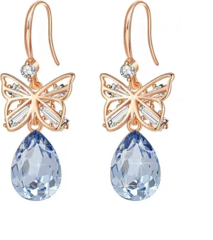 Austrian Crystal Teardrop Butterfly Drop Dangle Earrings for Women 14K Rose Gold Plated Hypoallergenic Jewelry