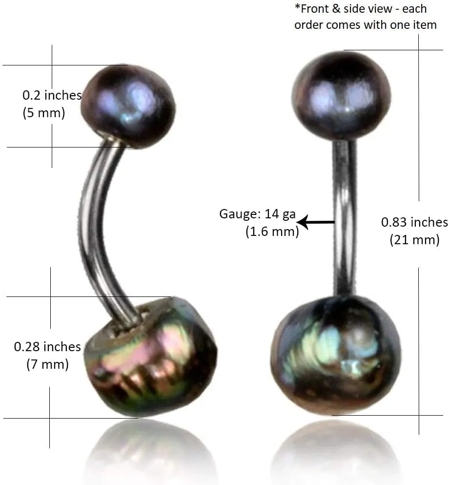 Authentic and Natural Pearl Belly Button Ring Piercing for Women - Navel Belly Button Rings with Surgical Steel