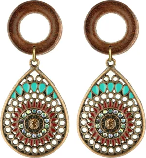 Balala 8mm-22mm Bohemian Teardrop Wood Dangle Ear Gauges Piercing Flesh Tunnels Plugs Statement Earrings
