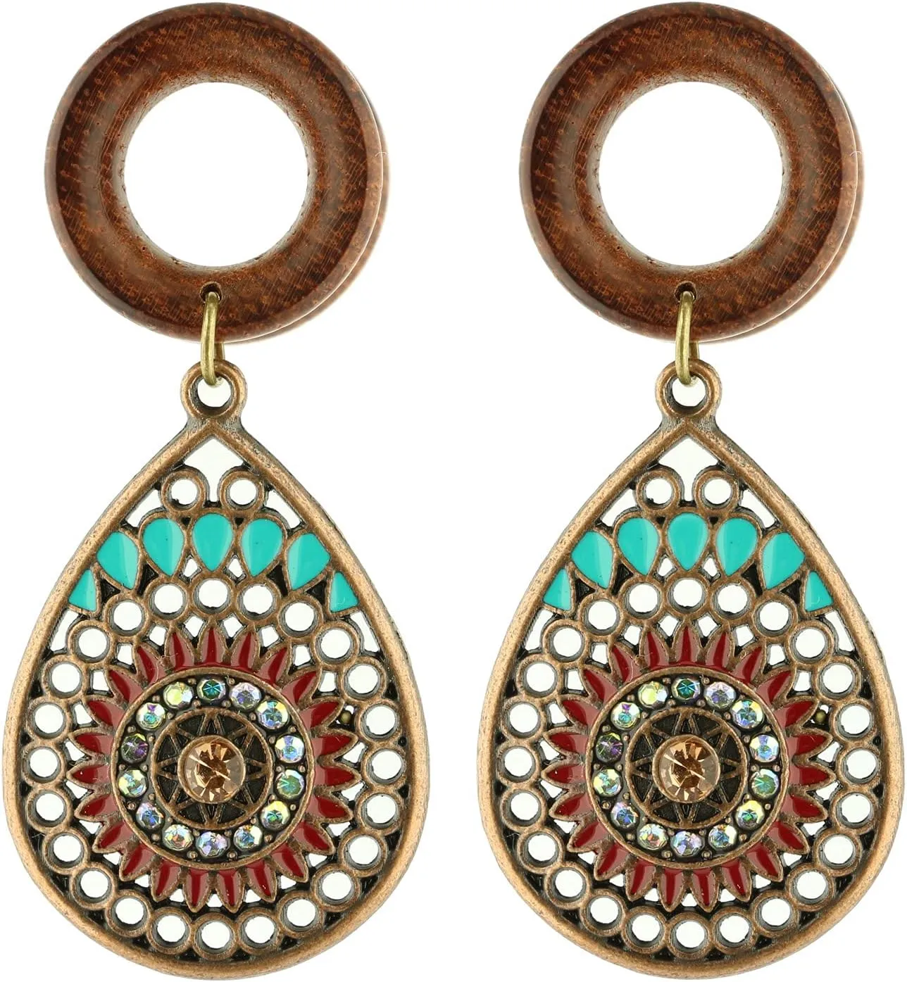 Balala 8mm-22mm Bohemian Teardrop Wood Dangle Ear Gauges Piercing Flesh Tunnels Plugs Statement Earrings