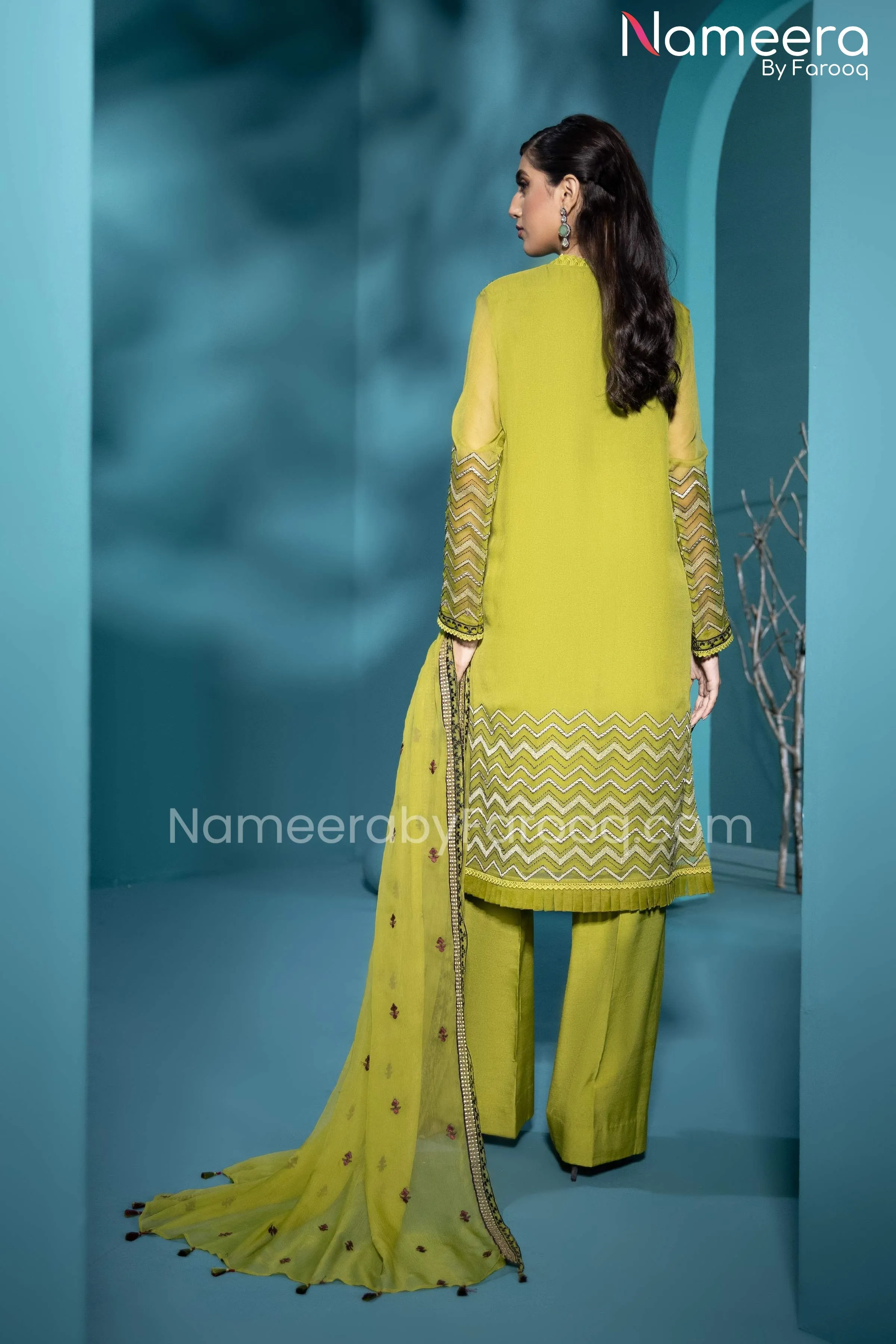 Baroque Formal Wear Pakistani in Mehndi Color #PF51