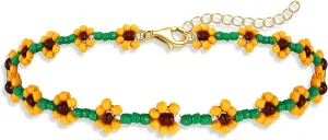 Beaded Anklets for Women Boho Cute Daisy Flower Bead Ankle Bracelets Handmade Waterproof Surfer Anklet Summer Beach Foot Jewelry for Women