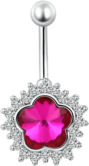 Belly Button Jewelry Flower, Belly Ring Stainless Steel Navel Ring Body Piercing Cubic Zirconia Unique Gifts for Women