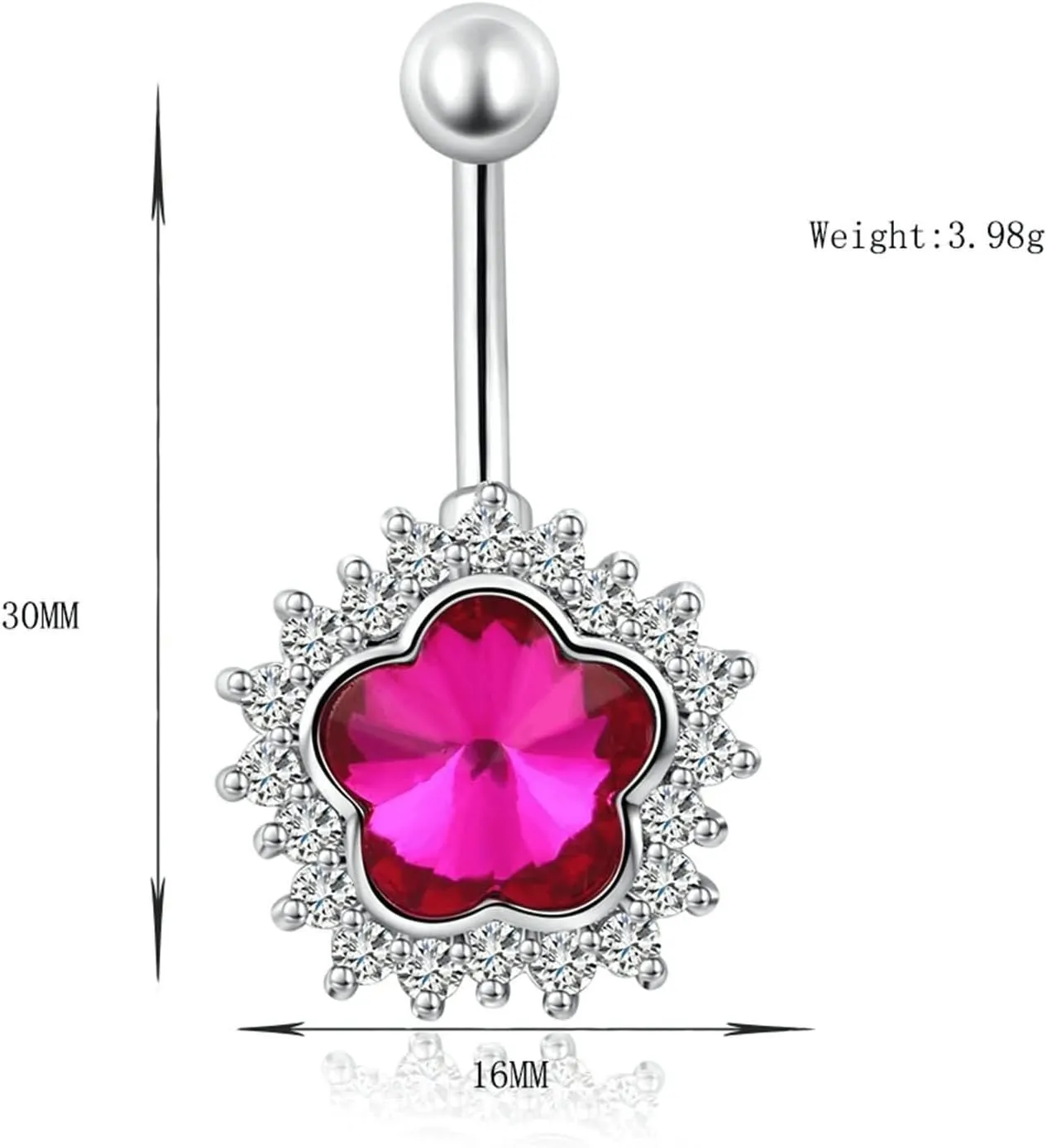 Belly Button Jewelry Flower, Belly Ring Stainless Steel Navel Ring Body Piercing Cubic Zirconia Unique Gifts for Women