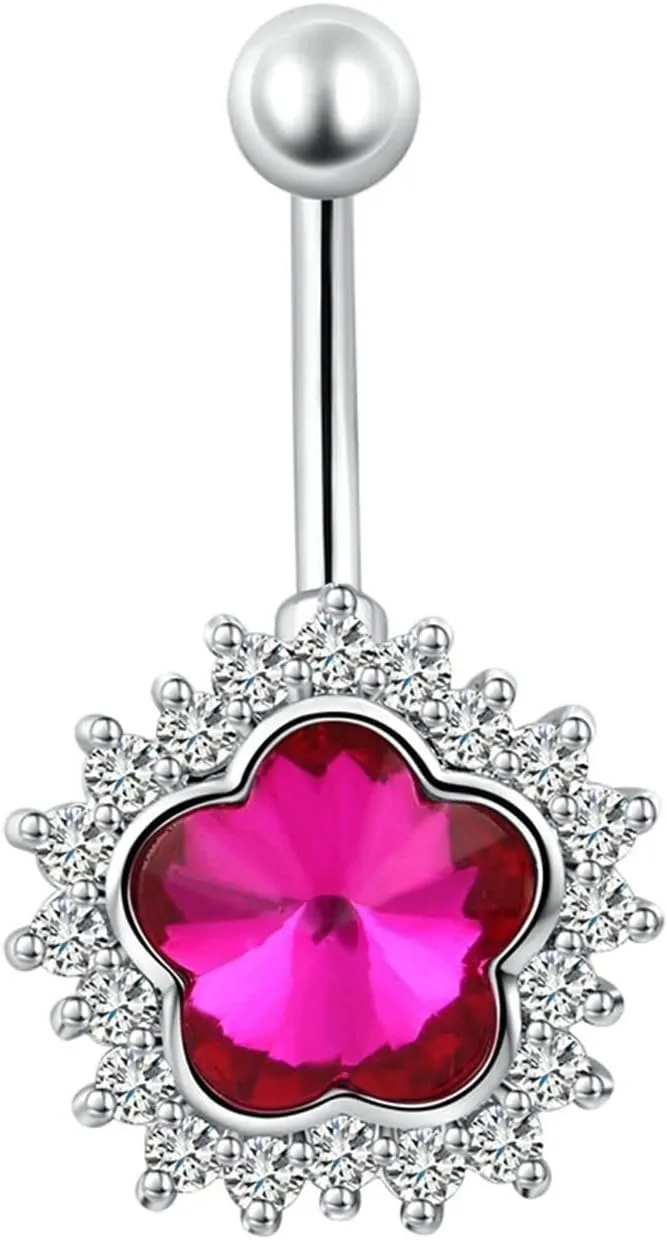 Belly Button Jewelry Flower, Belly Ring Stainless Steel Navel Ring Body Piercing Cubic Zirconia Unique Gifts for Women