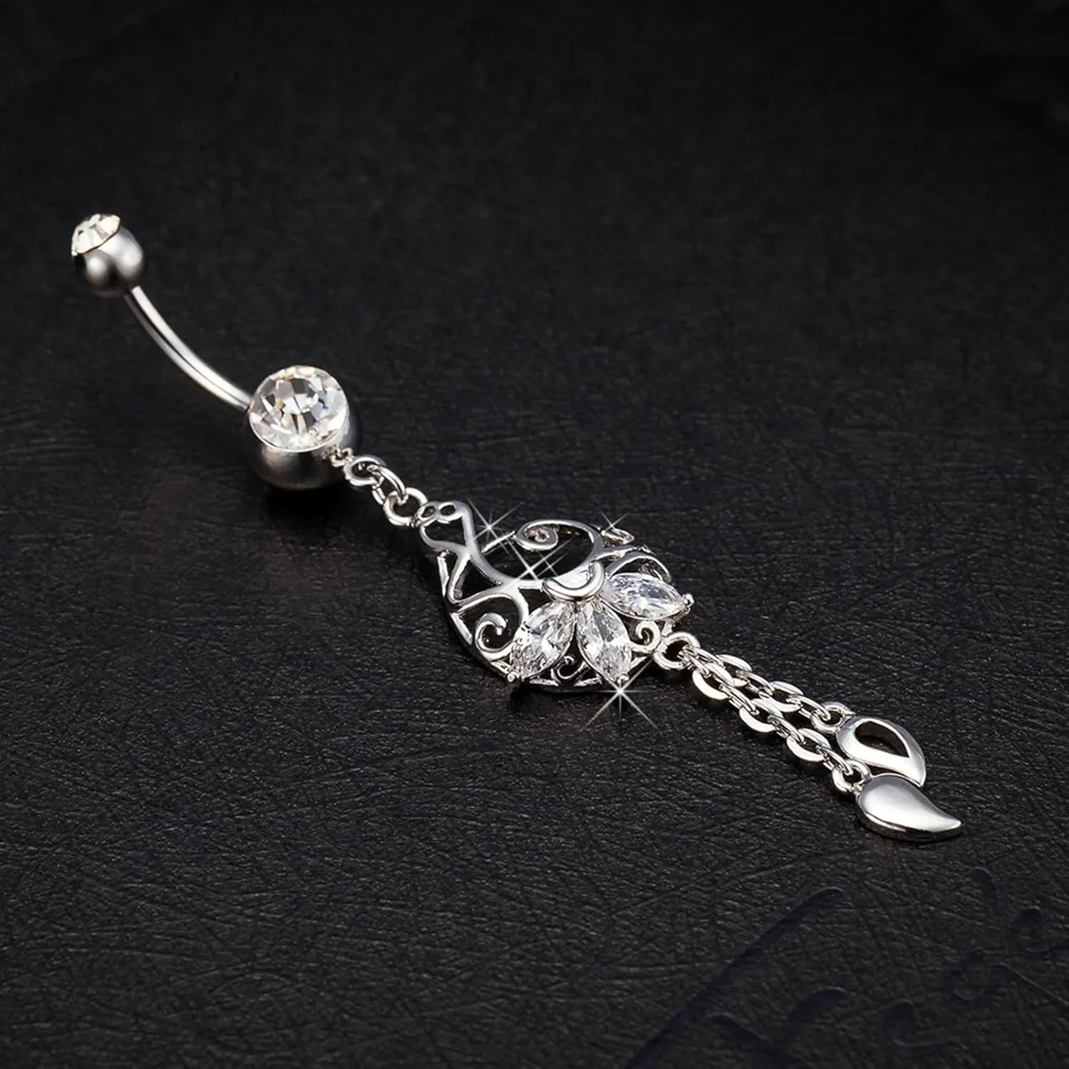 Belly Button Piercing Jewelry Silver, Unique Belly Button Ring Surgical Steel Minimal Cubic Zirconia Belly Button Rings Navel