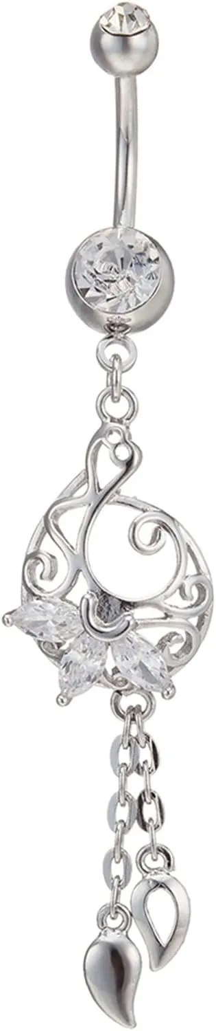 Belly Button Piercing Jewelry Silver, Unique Belly Button Ring Surgical Steel Minimal Cubic Zirconia Belly Button Rings Navel