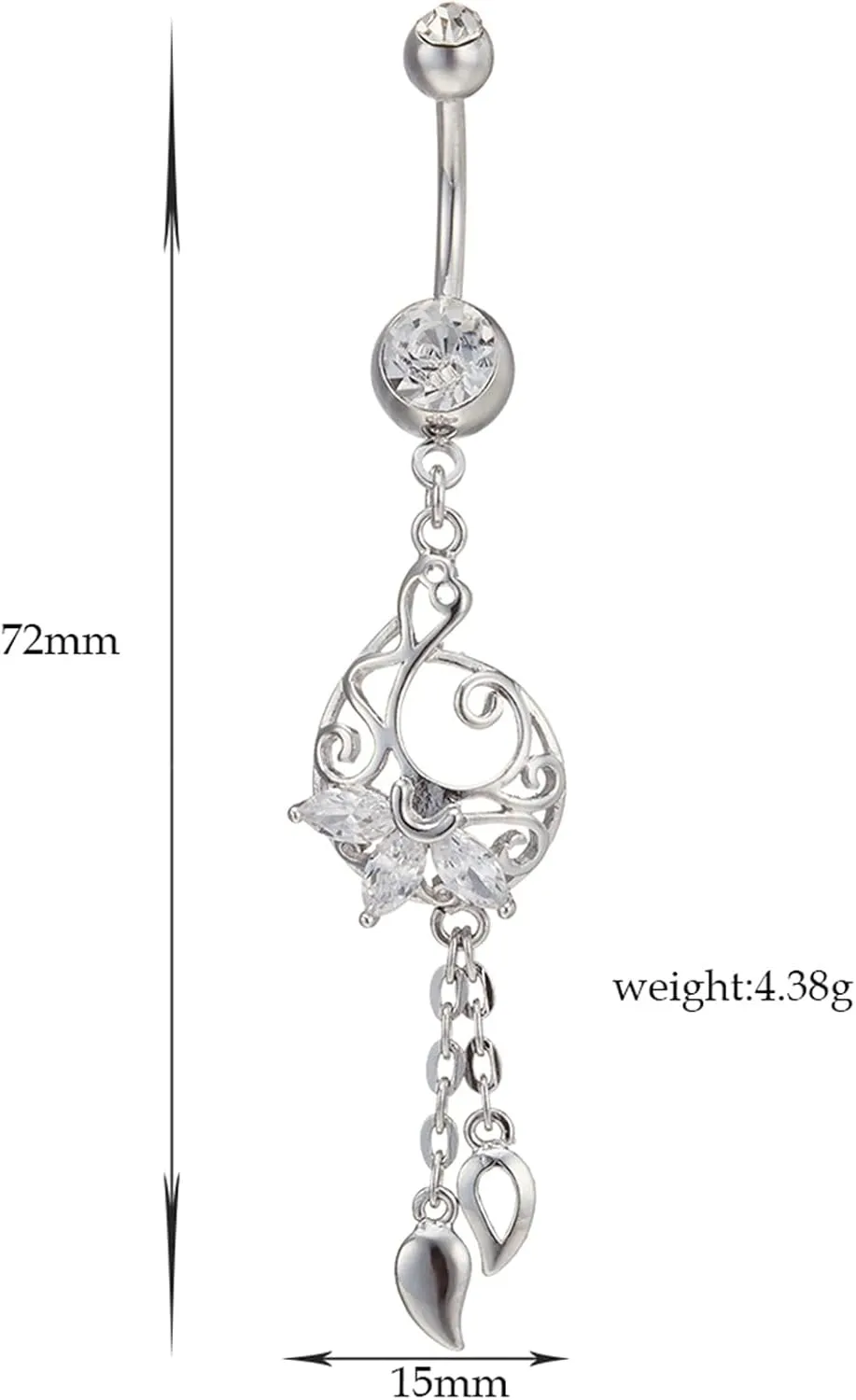 Belly Button Piercing Jewelry Silver, Unique Belly Button Ring Surgical Steel Minimal Cubic Zirconia Belly Button Rings Navel