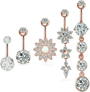 Belly Button Piercing Ring for Women Girls, 14G Stainless Steel Belly Button Rings Dangling Dangle Belly Rings Piercing Jewelry Barbell Belly Navel Rings Clicker Hoop Piercing