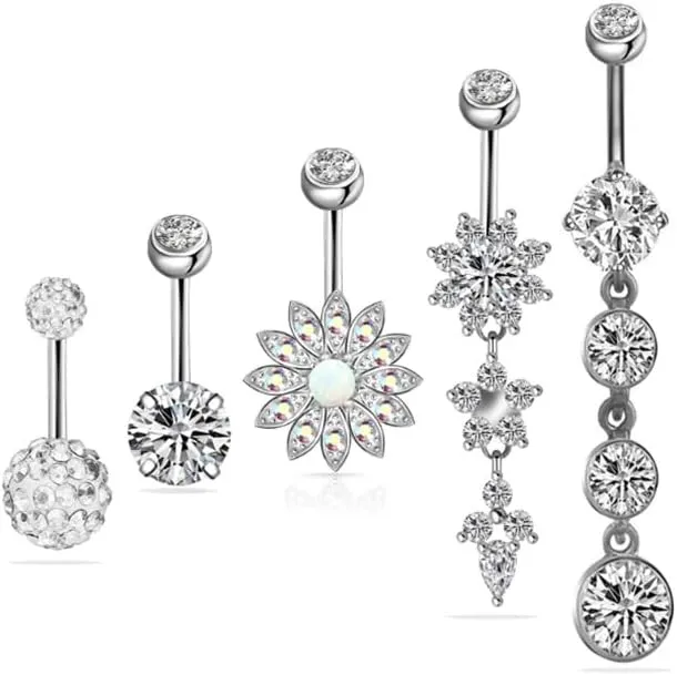 Belly Button Piercing Ring for Women Girls, 14G Stainless Steel Belly Button Rings Dangling Dangle Belly Rings Piercing Jewelry Barbell Belly Navel Rings Clicker Hoop Piercing