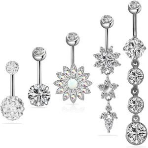 Belly Button Piercing Ring for Women Girls, 14G Stainless Steel Belly Button Rings Dangling Dangle Belly Rings Piercing Jewelry Barbell Belly Navel Rings Clicker Hoop Piercing