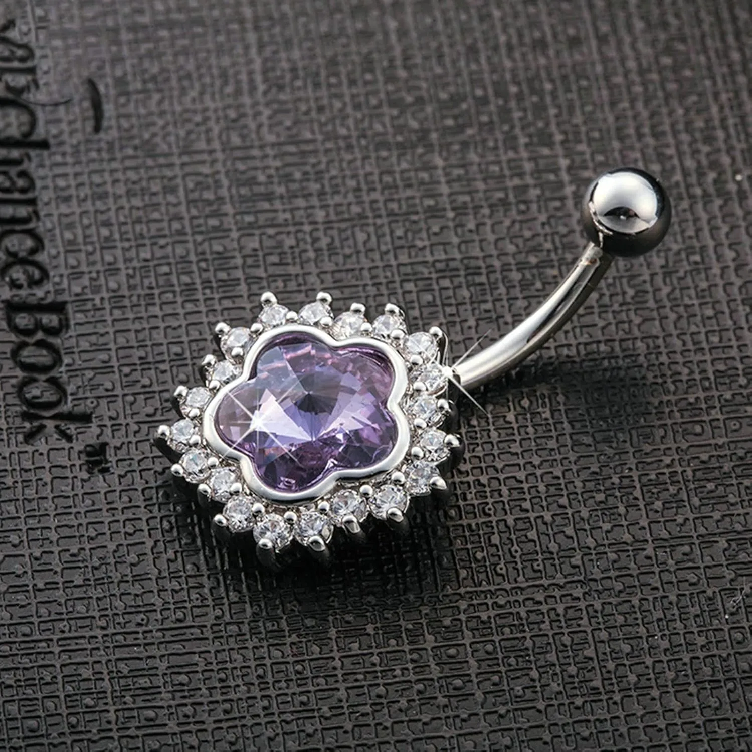 Belly Button Rings Unique, Flower Stainless Steel Navel Ring Cubic Zirconia Stud Unique Belly Rings for Women