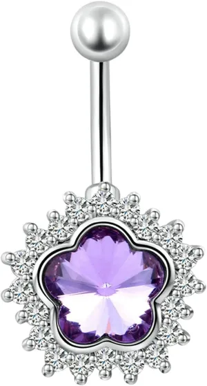 Belly Button Rings Unique, Flower Stainless Steel Navel Ring Cubic Zirconia Stud Unique Belly Rings for Women