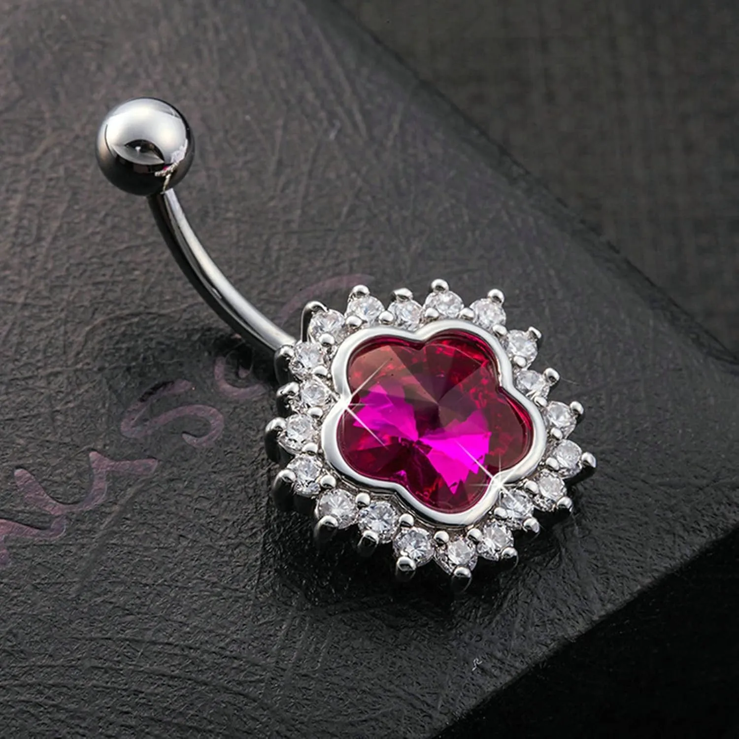 Belly Button Rings Unique, Flower Stainless Steel Navel Ring Cubic Zirconia Stud Unique Belly Rings for Women