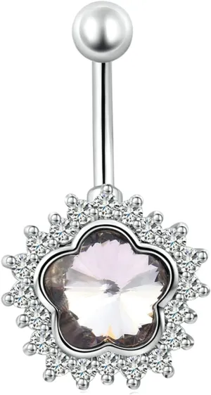 Belly Button Rings Unique, Flower Stainless Steel Navel Ring Cubic Zirconia Stud Unique Belly Rings for Women
