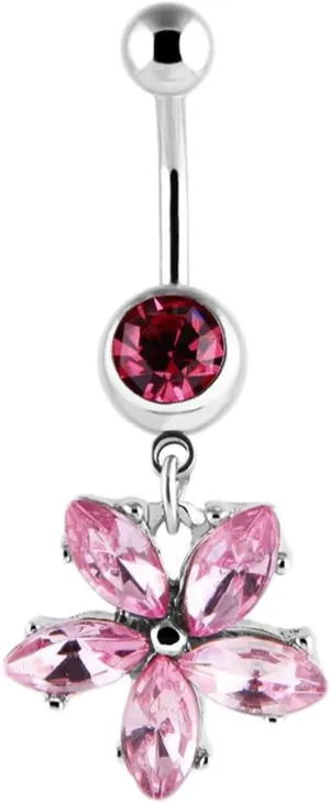 Belly Piercing Unique, Belly Button Ring Surgical Steel Western Navel Ring Body Jewelry Flower with Cubic Zirconia