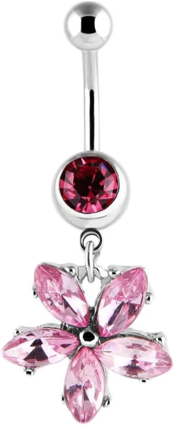 Belly Piercing Unique, Belly Button Ring Surgical Steel Western Navel Ring Body Jewelry Flower with Cubic Zirconia