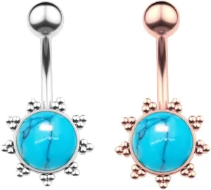 Belly Rings 14 Gauge, Stainless Steel Piercing Jewelry 14G Navel Round Turquoise Unique Gifts for Women