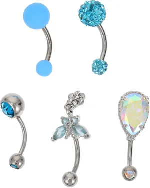 BESPORTBLE 5Pcs Decorative Stainless Steel Butterfly Belly Button Rings with Zircon Navel Piercing Jewelry Unique Accessory for Fashionable Style and Personal Expression