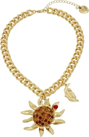 Betsey Johnson Womens Sunflower Pendant Necklace