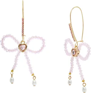 Betsey Johnson Women's Sweetheart Beaded Bow Dangle Earrings