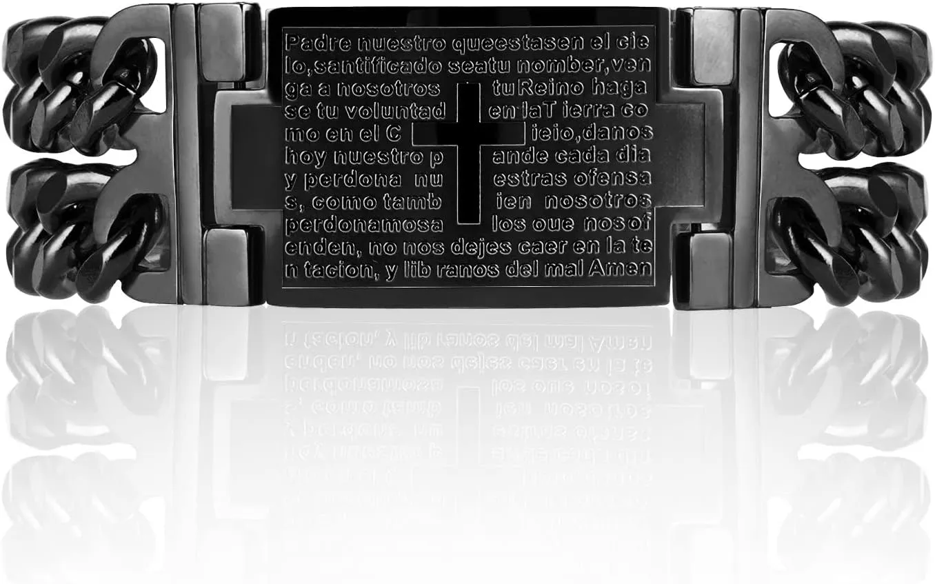 Bible Verse Quote Bracelet for Men Stainless Steel Religious Chain Bracelets Lord's Prayer Bangles Wristband Jewelry Engraved Inspirational Christian Gift