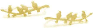 Bird Ear Cuff Wrap Crawler Climber Earrings for Women Girls S925 Sterling Silver Brushed Little Birds Stand on Tree Branch Stud Clip on Post Pin Earrings Delicate Lightweight Jewelry