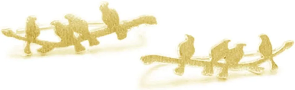Bird Ear Cuff Wrap Crawler Climber Earrings for Women Girls S925 Sterling Silver Brushed Little Birds Stand on Tree Branch Stud Clip on Post Pin Earrings Delicate Lightweight Jewelry