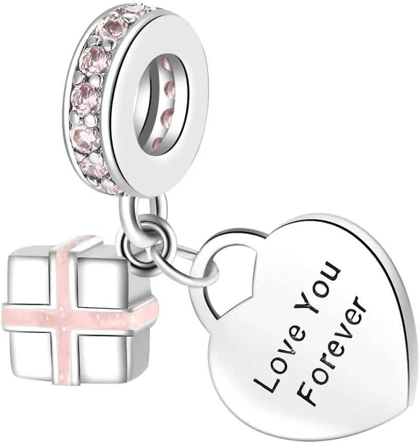 Birthstone Charms for Bracelet 925 Sterling Silver Heart Gift Box Dangle Pendants Birthday Mother's Day Christmas Jewelry Gifts For Women