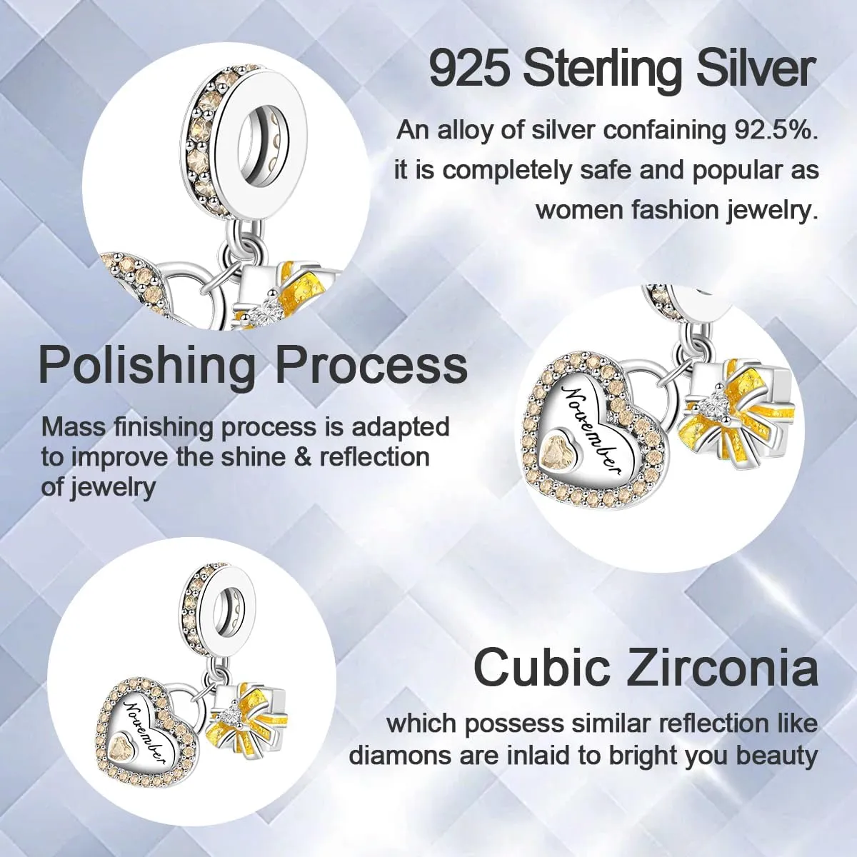 Birthstone Charms for Bracelet 925 Sterling Silver Heart Gift Box Dangle Pendants Birthday Mother's Day Christmas Jewelry Gifts For Women
