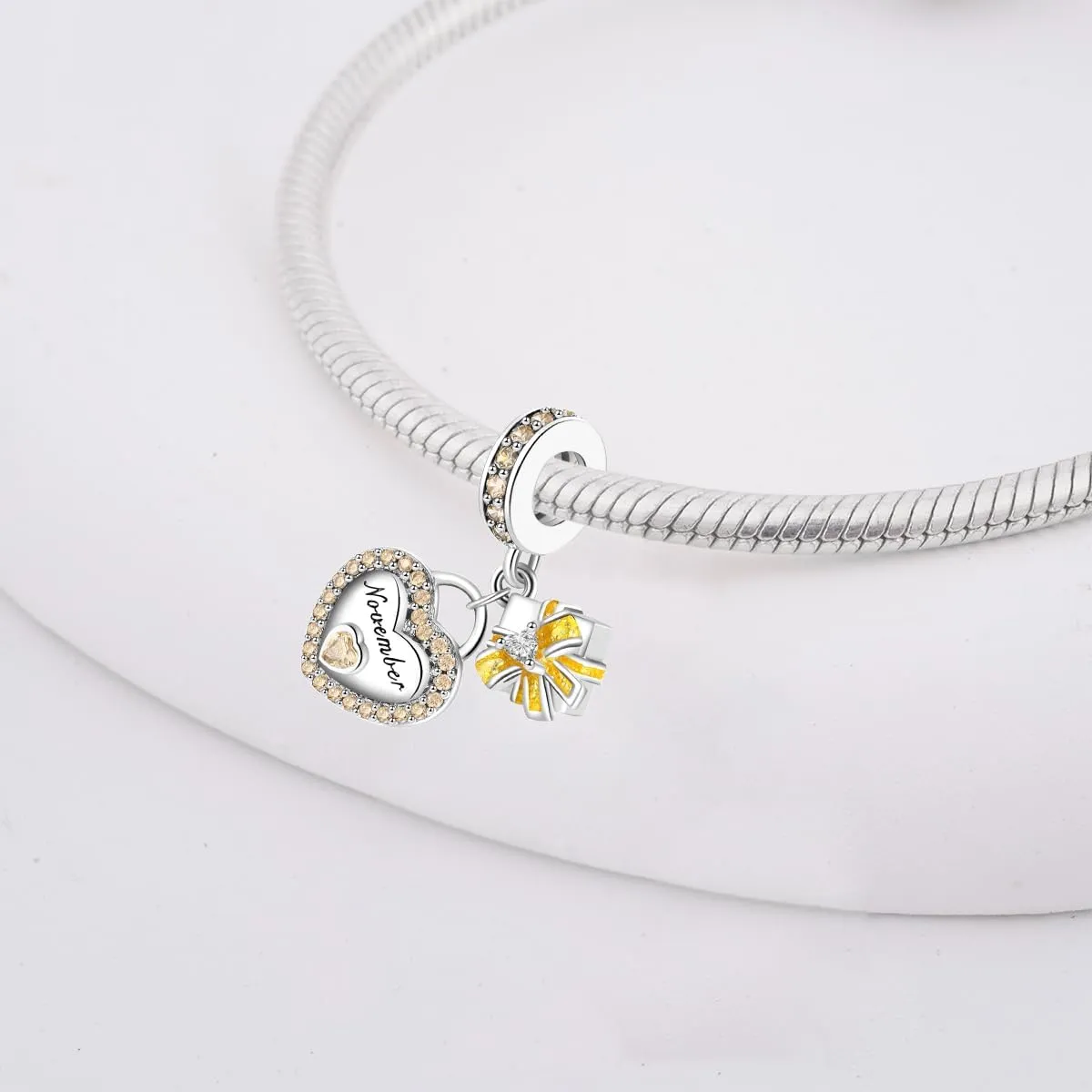 Birthstone Charms for Bracelet 925 Sterling Silver Heart Gift Box Dangle Pendants Birthday Mother's Day Christmas Jewelry Gifts For Women