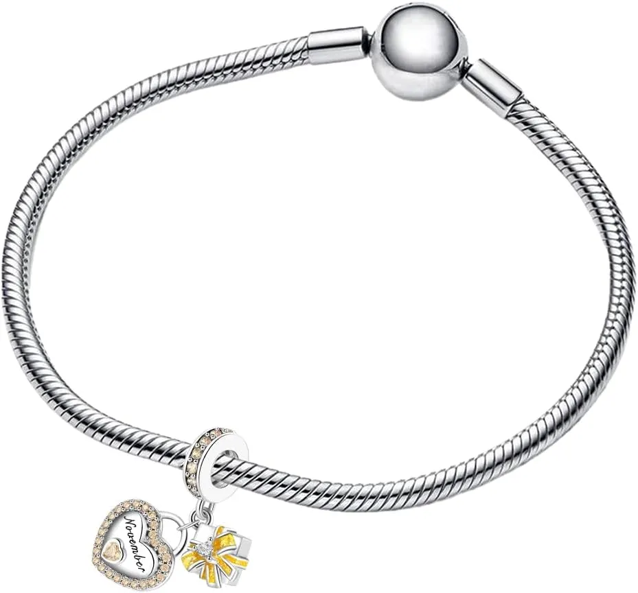 Birthstone Charms for Bracelet 925 Sterling Silver Heart Gift Box Dangle Pendants Birthday Mother's Day Christmas Jewelry Gifts For Women
