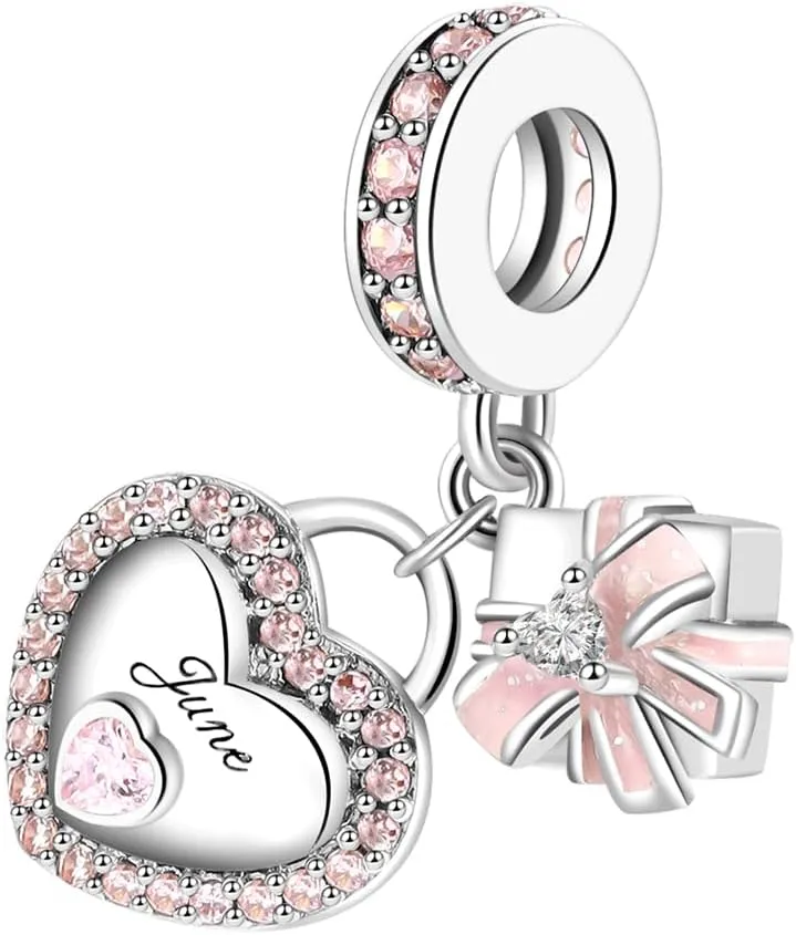Birthstone Charms for Bracelet 925 Sterling Silver Heart Gift Box Dangle Pendants Birthday Mother's Day Christmas Jewelry Gifts For Women