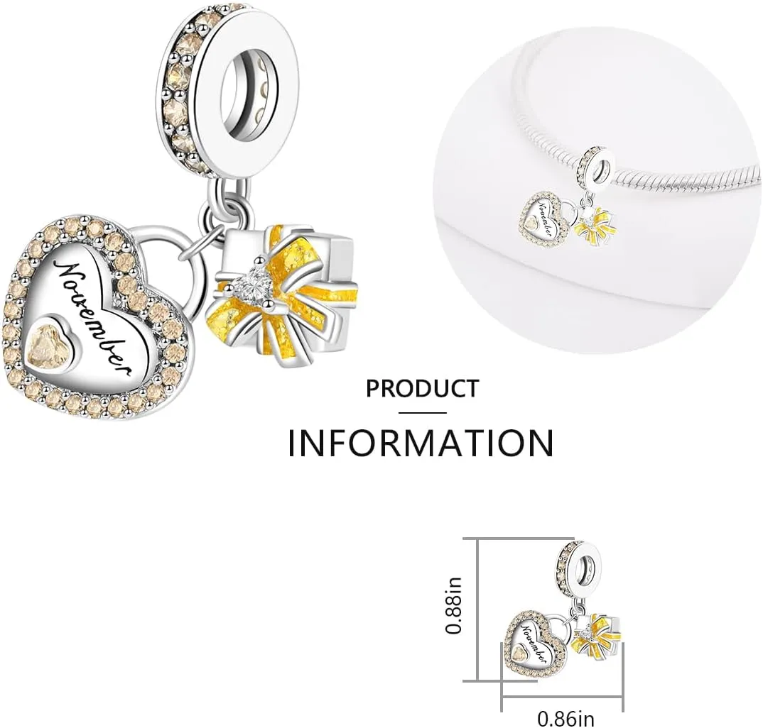 Birthstone Charms for Bracelet 925 Sterling Silver Heart Gift Box Dangle Pendants Birthday Mother's Day Christmas Jewelry Gifts For Women