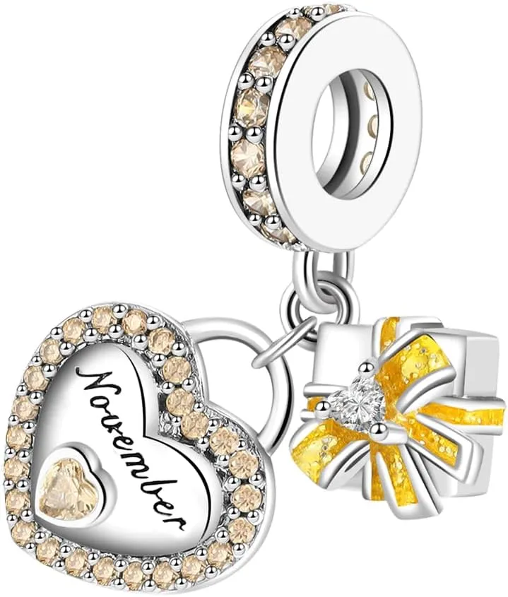 Birthstone Charms for Bracelet 925 Sterling Silver Heart Gift Box Dangle Pendants Birthday Mother's Day Christmas Jewelry Gifts For Women