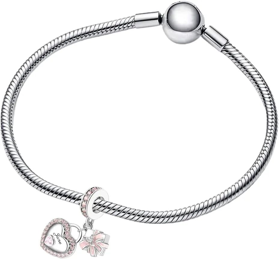 Birthstone Charms for Bracelet 925 Sterling Silver Heart Gift Box Dangle Pendants Birthday Mother's Day Christmas Jewelry Gifts For Women