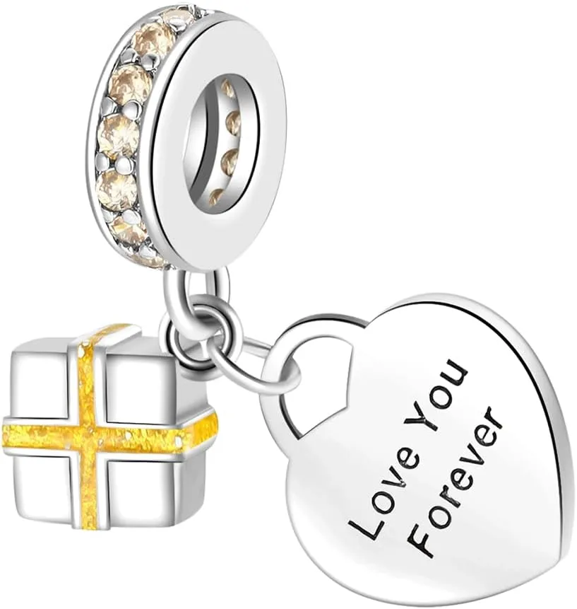 Birthstone Charms for Bracelet 925 Sterling Silver Heart Gift Box Dangle Pendants Birthday Mother's Day Christmas Jewelry Gifts For Women