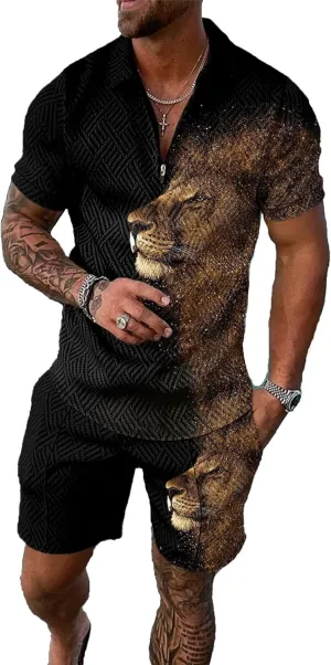 BIRW Men‘s Track Suits 2 Piece Summer Short Sets Outfits Fashion Polo Shirt Casual Short Sleeve and Shorts set